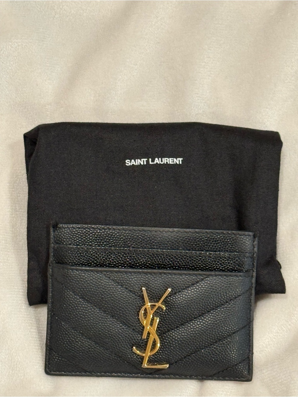 ***AUTHENTIC Saint Laurent Black Quilted Leather Card Case with Gold YSL Logo